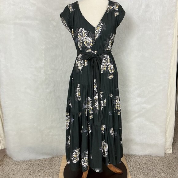 Free People Charcoal Gray Black Sleeveless Tiered Floral All I Got Maxi Dress 2 - Picture 1 of 10